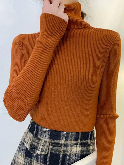 maoxiangshop New Women Pullover Turtleneck Sweater Autumn Long Sleeve Slim Elastic Korean Simple Basic Cheap Jumper Solid Color Top