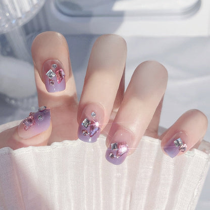 24pcs Bridal Nail Art tips with design press on nails long false nails glue coffin nail tips Rhinestones Glitter stick on nails