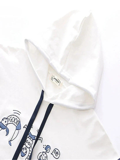 maoxiangshop Harakuju Graphic Casual Cotton Hooded Sweatshirt For Women Summer Patchwork Hoodies Female  Drawstring Pullover Top