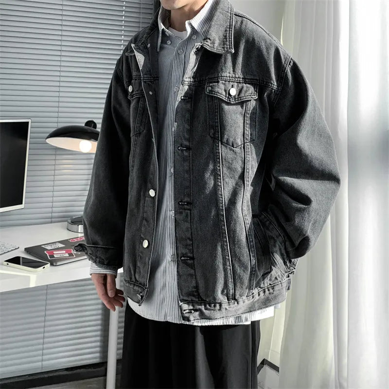 maoxiangshop Spring Autumn New Mens Lapel Denim Jacket Coat M-5XL Hip Hop Wind Casual Coat Cotton Plus Size Denim Jacket Men Hole Clothes
