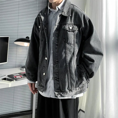 maoxiangshop Spring Autumn New Mens Lapel Denim Jacket Coat M-5XL Hip Hop Wind Casual Coat Cotton Plus Size Denim Jacket Men Hole Clothes