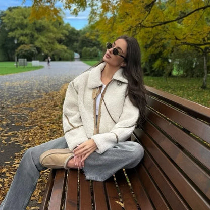 maoxiangshop  -  Suninheart Fashion Winter Warm Lambwool Jacket Women Long Sleeve Zipper Jackets Coat Female Autumn Casual Lapel Coat