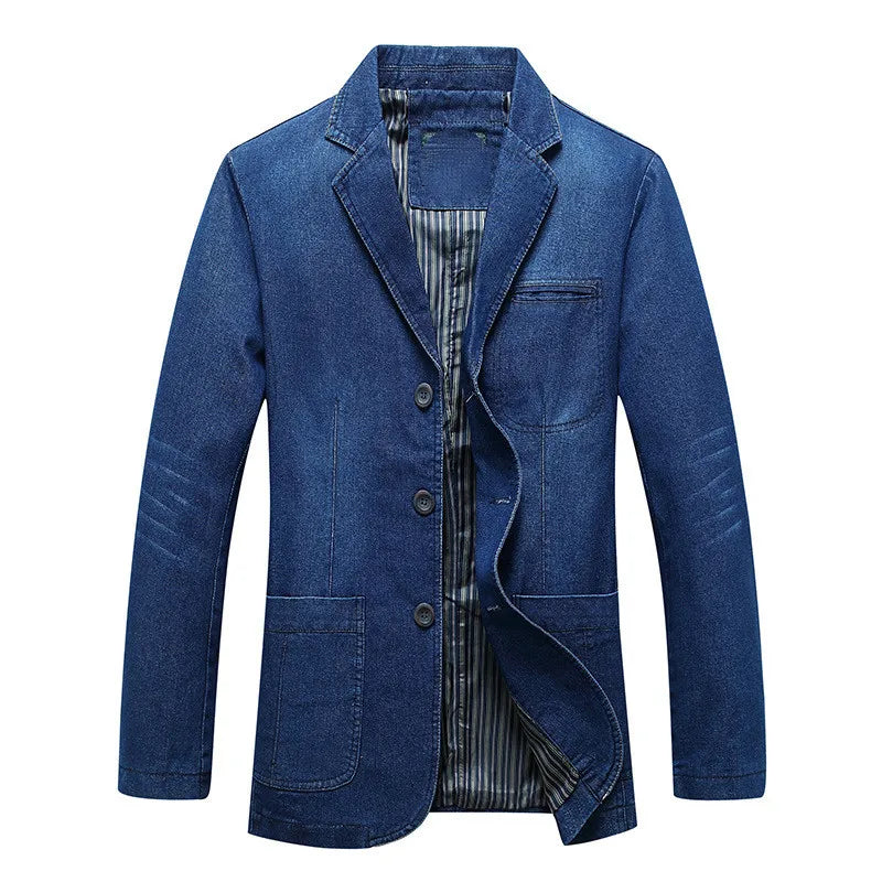 maoxiangshop Mens Denim Blazer Men Fashion Cotton Vintage Suit Outerwear Male Blue Coat Denim Jacket Men Slim Fit Jeans Denim Blazers Top 4Xl