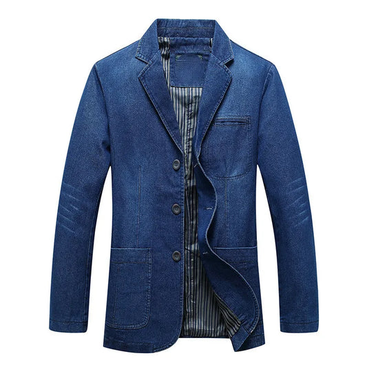 maoxiangshop Mens Denim Blazer Men Fashion Cotton Vintage Suit Outerwear Male Blue Coat Denim Jacket Men Slim Fit Jeans Denim Blazers Top 4Xl