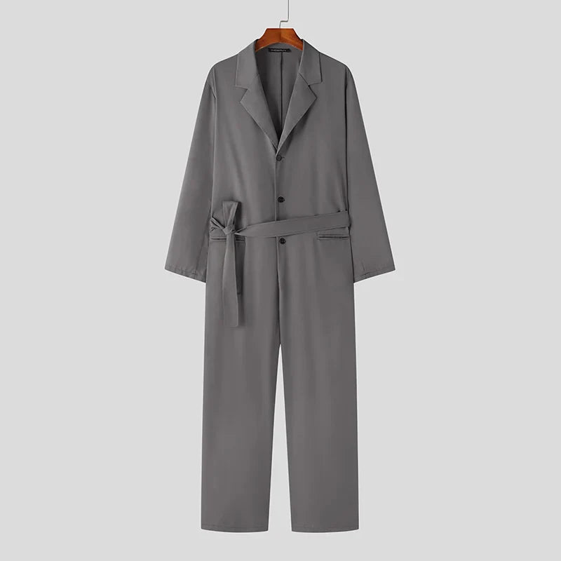 maoxiangshop Fashion Casual Style Bodysuit 2024 New Men's High-end Suit Collar Design Rompers Solid Color Long Sleeved Jumpsuit S-5XL