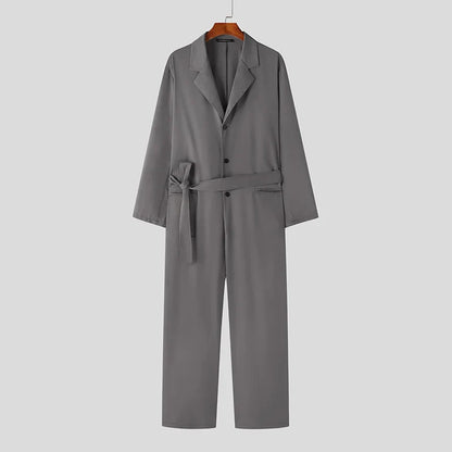 maoxiangshop Fashion Casual Style Bodysuit 2024 New Men's High-end Suit Collar Design Rompers Solid Color Long Sleeved Jumpsuit S-5XL