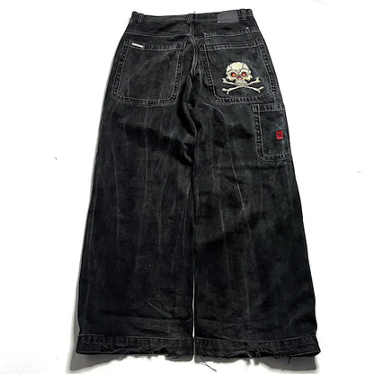 maoxiangshopJeans New Harajuku Hip Hop Retro Skull Graphic Embroidered Baggy Jeans Denim Pants Men Women Goth High Waist Wide Trousers