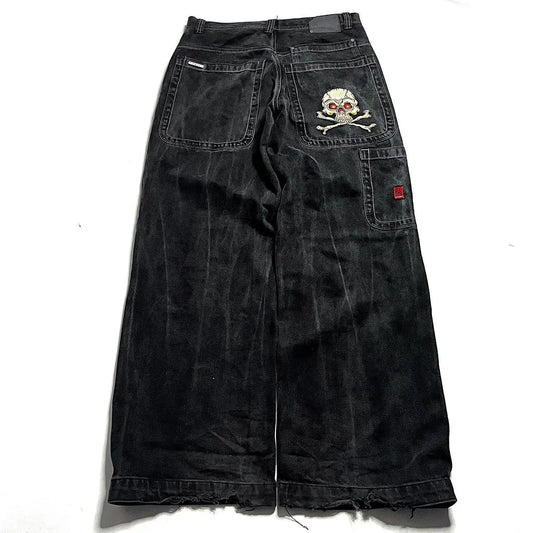 maoxiangshopJeans New Harajuku Hip Hop Retro Skull Graphic Embroidered Baggy Jeans Denim Pants Men Women Goth High Waist Wide Trousers