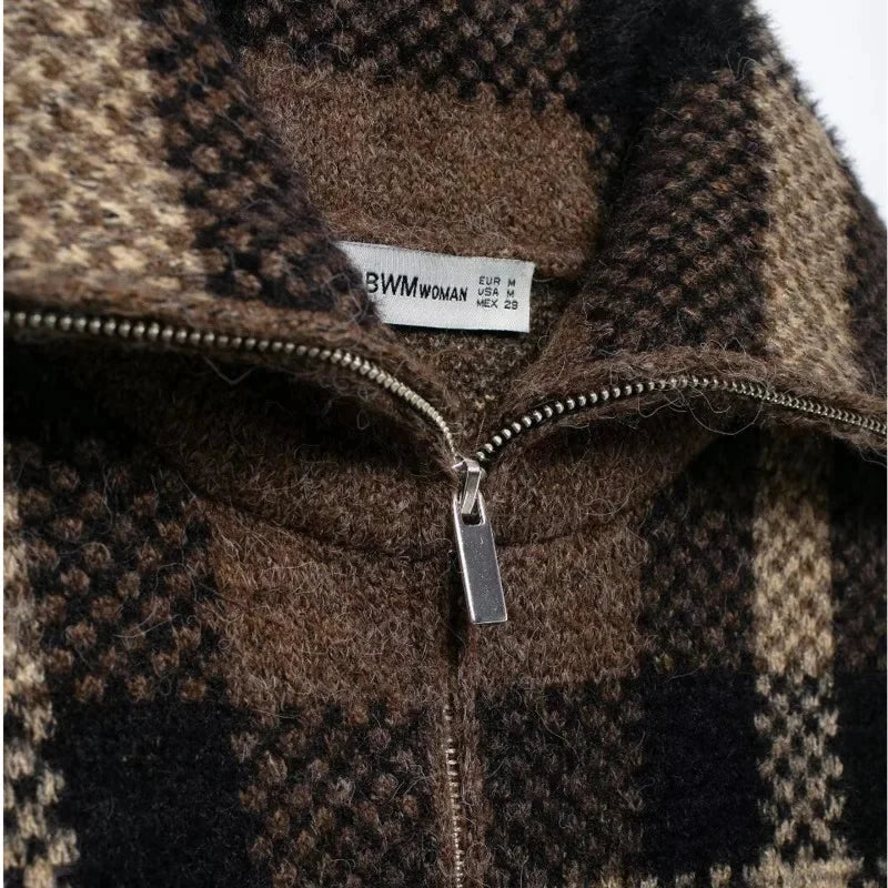 maoxiangshop  -  Vintage Knitted Sweater Jacket Woman Single Breasted Lapel Pocket Casual Thicken Coat 2024 Autumn Lady High Street Warm Outwear