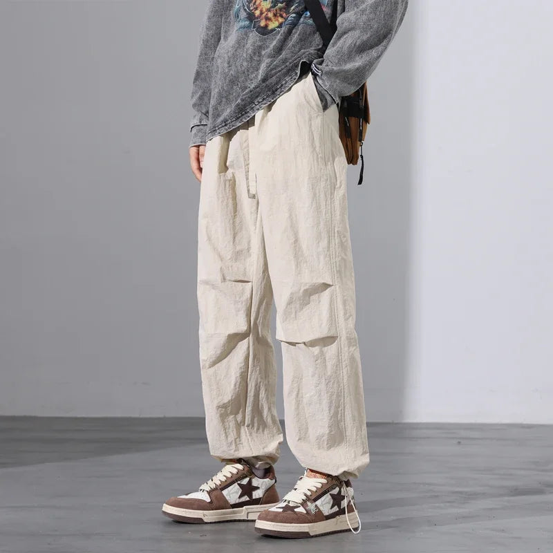 maoxiangshop Parachute Pants for Men's Summer Slim American Loose Fitting Straight Tube Workwear Casual Pants