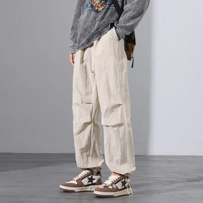 maoxiangshop Parachute Pants for Men's Summer Slim American Loose Fitting Straight Tube Workwear Casual Pants