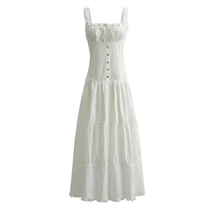maoxiangshop Bowknot White Summer Women's Dress Elegant Tank Beach Long Sundress Vestidos Sleeveless Holiday Chic Black Slim Maxi Dress 2024