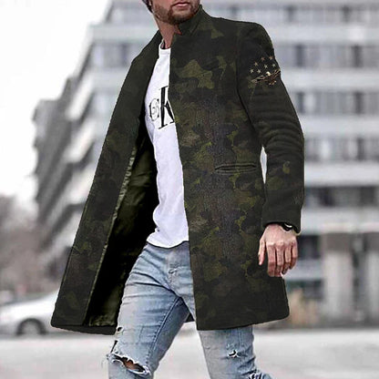 maoxiangshop WELL DRESSED MEN Autumn Winter Retro Print Woolen Coat Men Casual Single Breasted Lapel Long Sleeve Coat Men Fashion Loose Pocket Mid Long Jacket