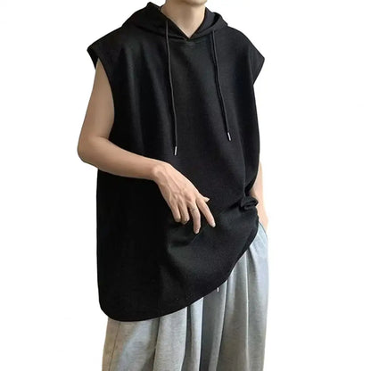 maoxiangshop Men Workout Hoodie Sleeveless Sweatshirt Hooded Tank Top Breathable Men's Top Loose Fit Hooded Mid-length Men Vest Hoodies