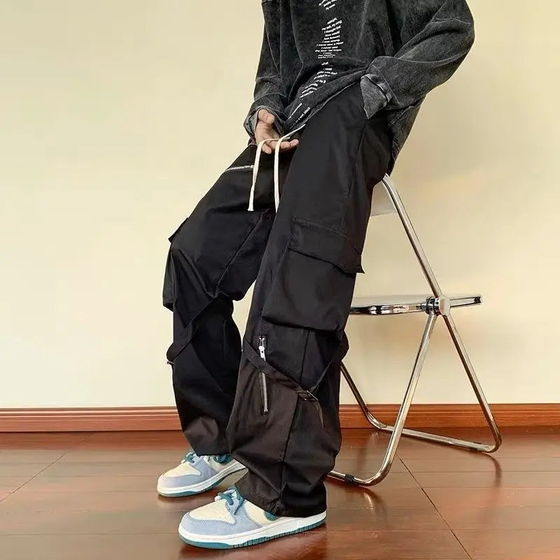 maoxiangshop Green Cargo Pants Men Oversize Zipper Black Cargo Trousers Male Streetwear Hip Hop Pocket Spring Loose Casual Workwear