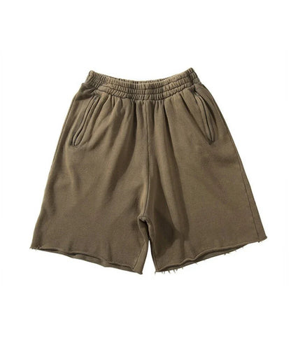 maoxiangshop Men Cotton Shorts Thick 380g Bodybuilding Short Sweatpants Fitness Jogger Gym Men Kanye Grey West Shorts Black Zipper Pockets