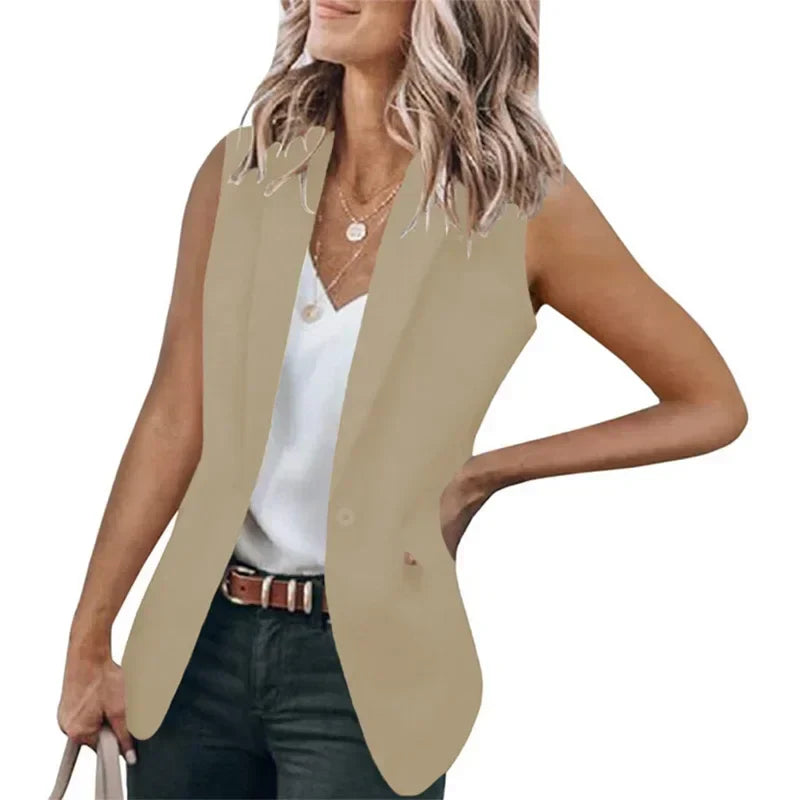 maoxiangshop Autumn New Style Sleeveless Solid Color Suit Collar Loose Cardigan Women's Wear