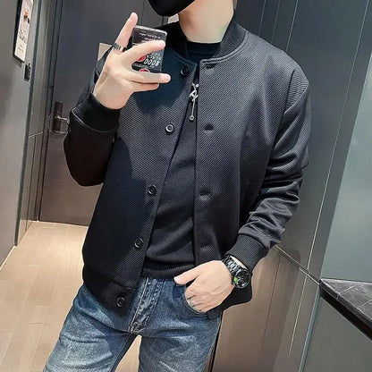 maoxiangshop High-Quality Male Bomber Casual JacKet Men's Autumn and Spring Outdoor Solid Color Jacket Sportswear Men's Jacket