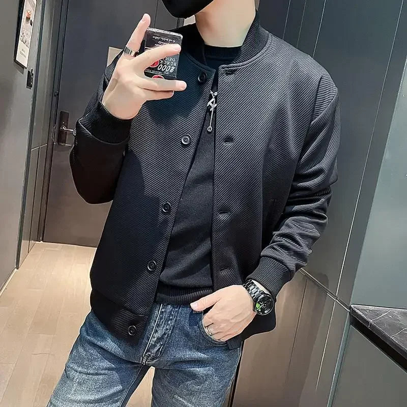 maoxiangshop High-Quality Male Bomber Casual JacKet Men's Autumn and Spring Outdoor Solid Color Jacket Sportswear Men's Jacket