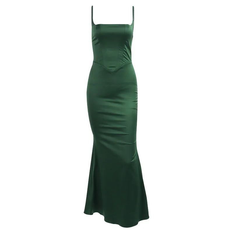 Green Elegant Mermaid Prom Dress Spaghetti Strap Bodycon Celebrity Evening Dress Formal Occasion Dresses Summer