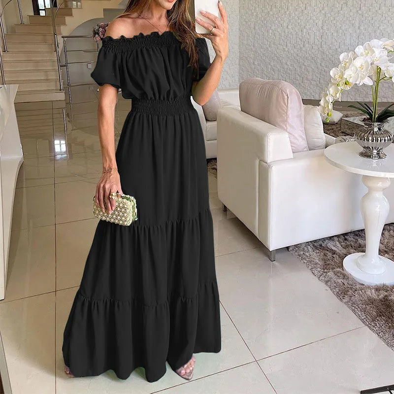 maoxiangshop Summer Boho Red Dress Fashion Short Sleeve Beach Long Dress Casual Loose Elegant Holiday Party Dresses For Women Robe Femme