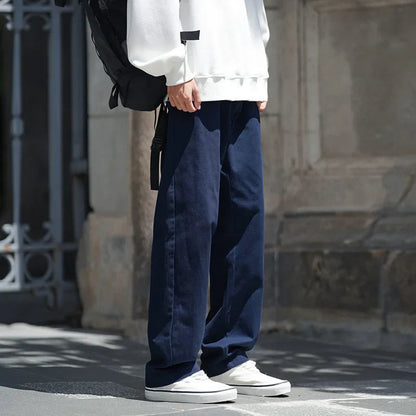 maoxiangshop Autumn Cotton Casual Pants Men Fashion 3 Color Straight Pants Men Japanese Streetwear Loose Wide Leg Pants Mens Trousers M-2XL