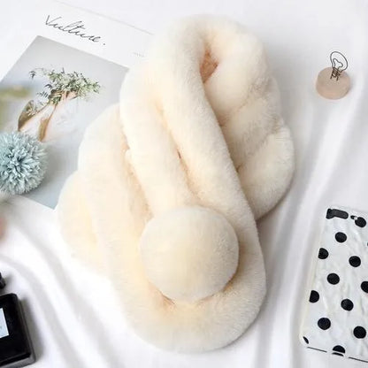 maoxiangshop New Rabbit Fur Scarf Women Winter Warm Soft Furry Scarves Casual Female Lady Outdoor Neck Warmer Collar