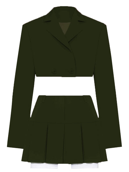 Taruxy  Fall Women Blazer Suit Two Piece Sets Turn-down Collar Blazers Tops And Pleated Skirts Femme High Street Y2K Outfits