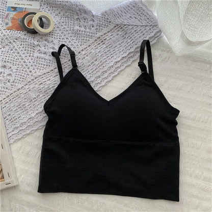 maoxiangshop Seamless Cross Women Crop Tops Sexy Tank Top Women Built In Bra Color Camis for Women Crop Top Off Shoulder Sleeveless Camisole