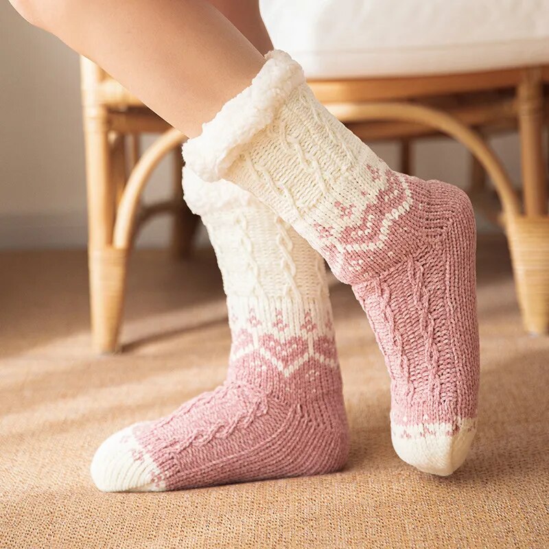 maoxiangshop Thickened Winter Woven Thermal Cashmere Socks Floor Socks Women's Carpet Home Plus Socks Velvet Sleep Socks Slippers Leg Cover