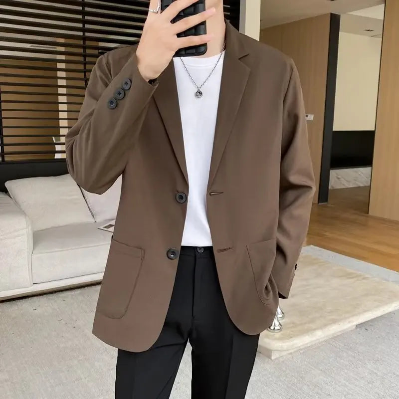 maoxiangshop WELL DRESSED MEN Shoulder Padded Blazer Men Slim Fit Fashion Social Mens Dress Jacket Korean Casual Suit Jacket Mens Office Formal Jackets Coat