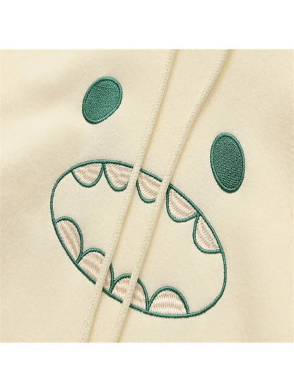 maoxiangshop Women Hooded Sweatshirt Casual Loose Long Sleeve Cartoon Embroidery Hoodies Female Winter Fleece Thick Pullover