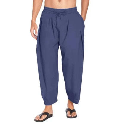maoxiangshop Summer Mens Harem Pants Men Linen Lightweight Streetwear Solid Color Cotton Trousers Beach Track Pants Breathable Pants for Men