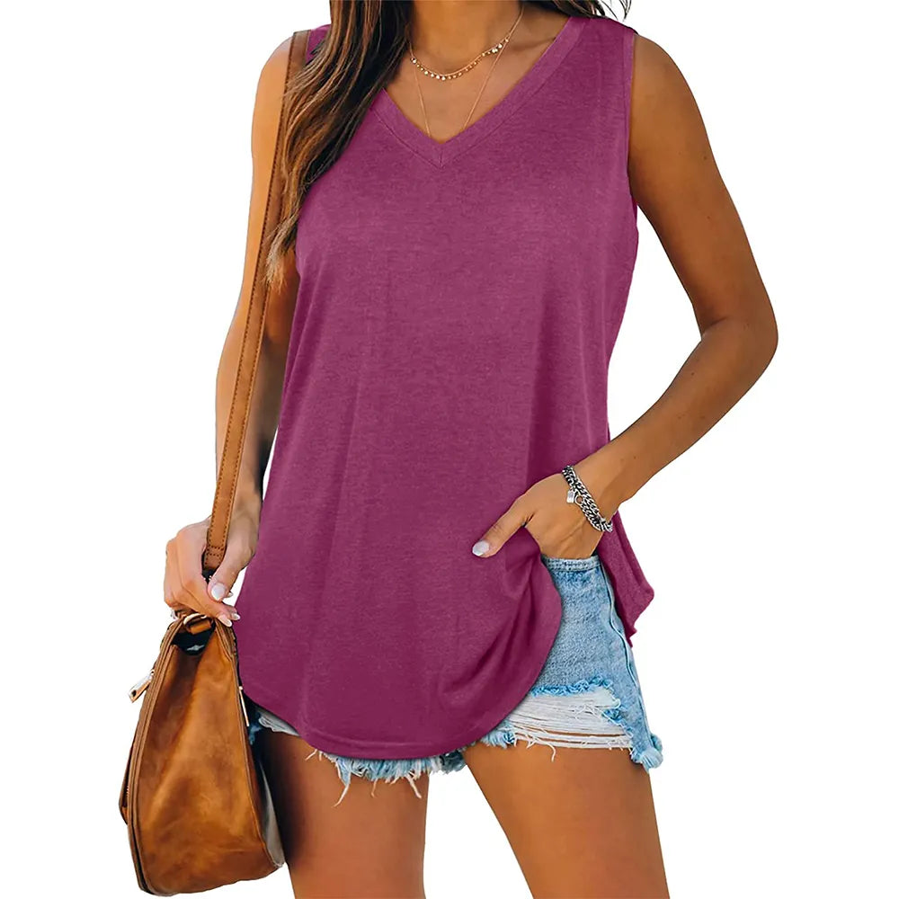 maoxiangshop Womens Tank Tops V Neck Basic Solid Color Casual Flowy Summer Sleeveless