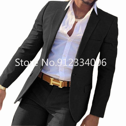 maoxiangshop 2 Pieces Beige Suit for Men Slim Fit Wedding Groom Tuxedo Groomsmen Suits Male Fashion Smoking Costume Homme Blazer with Pants