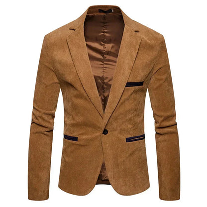 maoxiangshop WELL DRESSED MEN New High Quality Men's Leisure Corduroy Blazers Jacket Fashion Patchwork Single Button Casual Slim Suit Jacket for Men Clothing