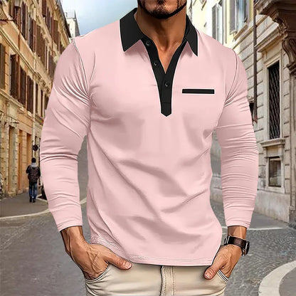 maoxiangshop 2024 Autumn Men's Polo Shirt Lapel Pocket T-shirt Men's Breathable Business Casual Long sleeved