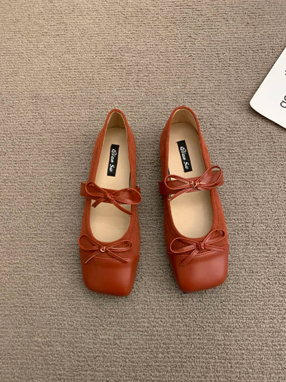 maoxiangshop  -  Mary Jane Shoes Square Toe Women's Shoes Bowknot Ballet Flats 2024 Spring/Autumn Flats Women Shoes