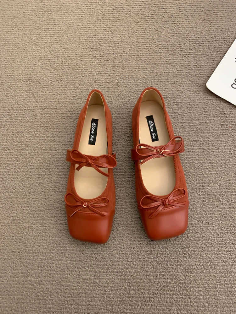 maoxiangshop  -  Mary Jane Shoes Square Toe Women's Shoes Bowknot Ballet Flats 2024 Spring/Autumn Flats Women Shoes