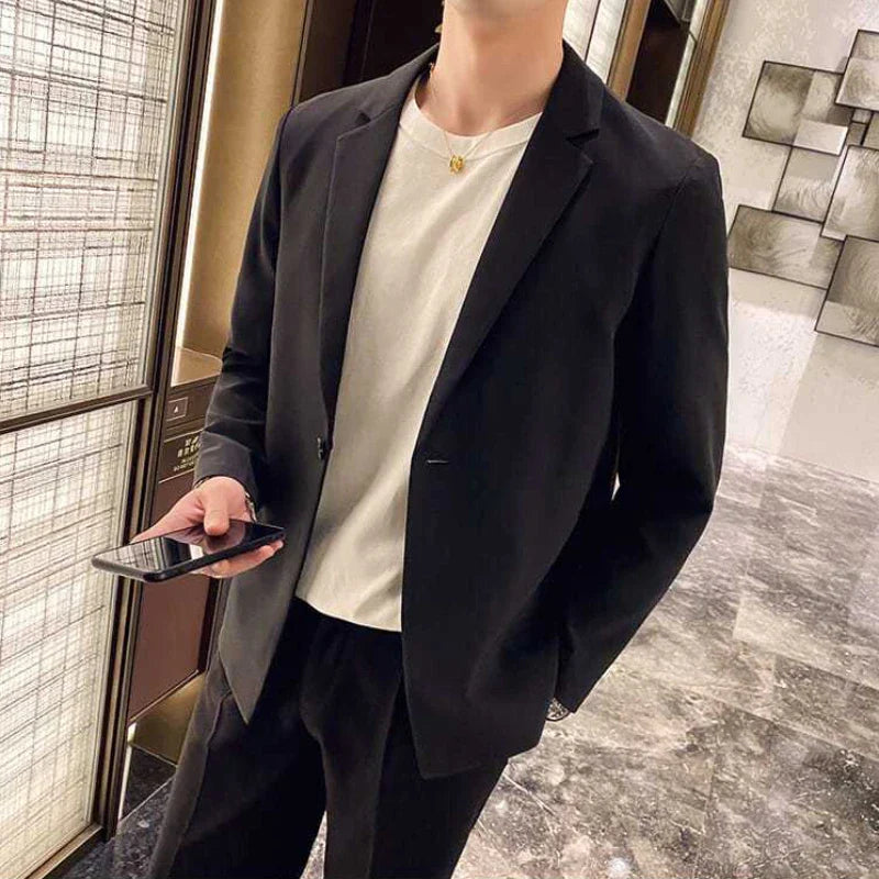 maoxiangshop WELL DRESSED MEN Male Blazer Dress Jackets Slim Fit Long Thin Men's Suit Business Spring Clothes Simple Breasted Coat Fashion 2024 Casual New In