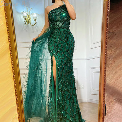 maoxiangshop DRESS TO IMPRESS Women Sparkly Sequined Evening Dresses Side High Split One Shoulder Formal Party Prom Gowns Luxury Dubai Vestido De Fiesta