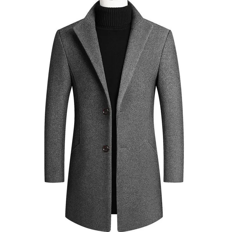 maoxiangshop New Autumn Winter Woolen Coat Men Casual Slim Fit Windbreaker Mid Length Men's Cardigans Blends Jacket Coats 4XL-M