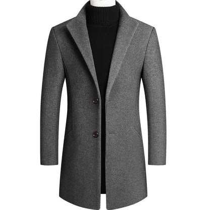 maoxiangshop New Autumn Winter Woolen Coat Men Casual Slim Fit Windbreaker Mid Length Men's Cardigans Blends Jacket Coats 4XL-M