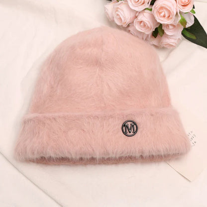 maoxiangshop New Fashion Rabbit Fur Y2k Beanies for Women Soft Warm Fluffy Angola Winter Hat Female Windproof Bonnet Hat Skullies Cap