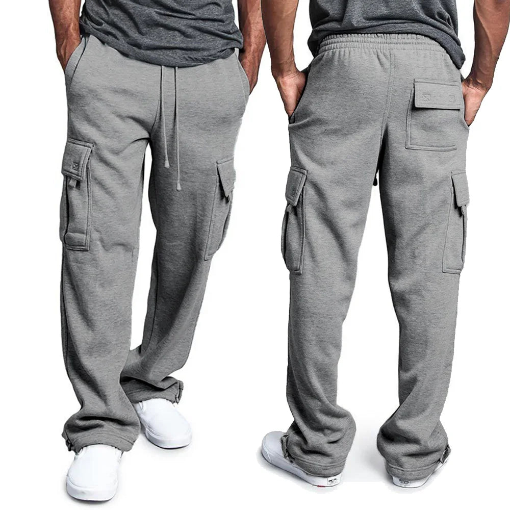 maoxiangshop Mens Sweatpants Straight Fit Joggers for Sports and Streetwear Loose Oversized Drawstring Long Pants Men Multi-pocket Pants