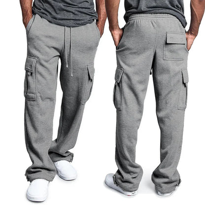 maoxiangshop Mens Sweatpants Straight Fit Joggers for Sports and Streetwear Loose Oversized Drawstring Long Pants Men Multi-pocket Pants