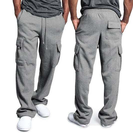 maoxiangshop Mens Sweatpants Straight Fit Joggers for Sports and Streetwear Loose Oversized Drawstring Long Pants Men Multi-pocket Pants