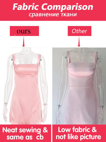 Birthday Dress for Women A-Line Pink Dress Sexy Satin Party Dresses Mini Casual Spaghetti Strap Graduation Dress