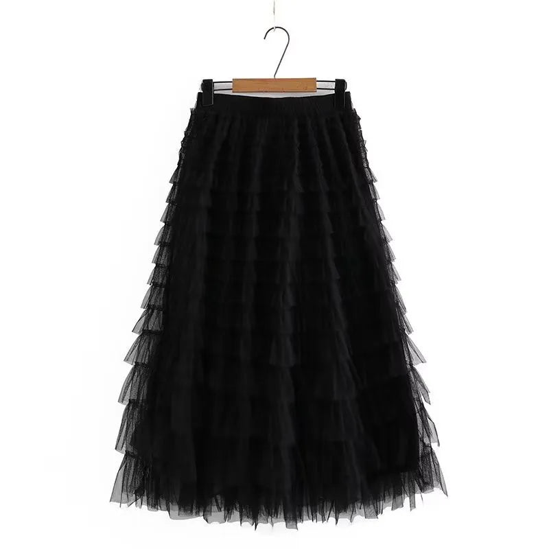 maoxiangshop Plus Size Women's Clothing Skirt Elastic Waist Mesh Skirt Calf And Calf Cake Skirt Summer Thin Double Layer Umbrella Skirt 4XL