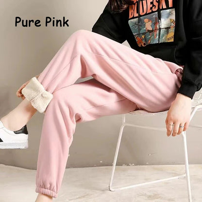 maoxiangshopWinter Thick Fleece Leggings Women Casual Harlan Pants Versatile Straight Pants Trendy Ankle-Length Trousers Warm Sweatpant